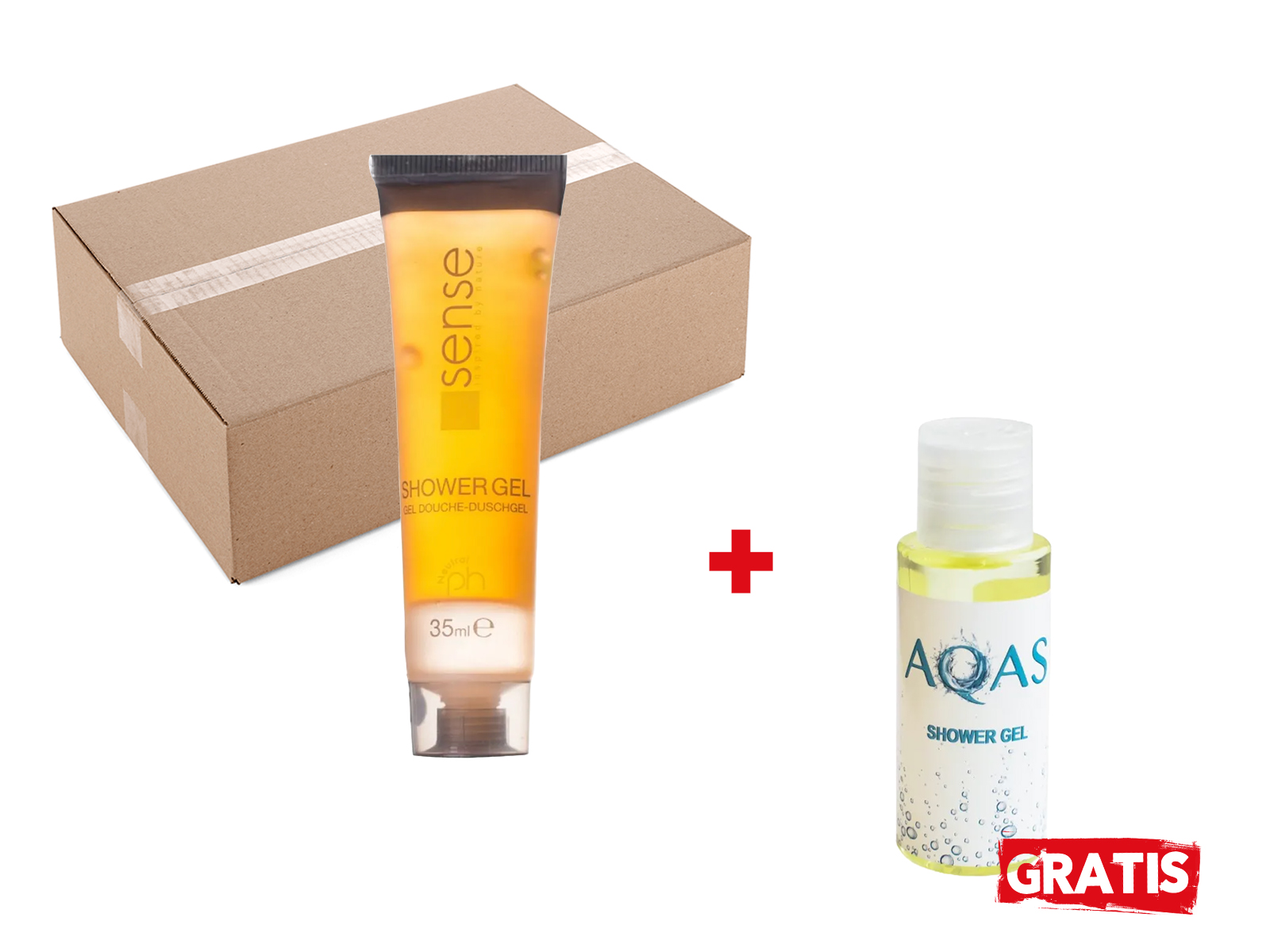 Pachet 1 bax (160buc) Gel De Dus 35 Ml - Sense  35ml si GRATUIT 50 buc Gel de dus cu glicerina - AQAS  35ml